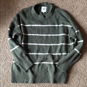 Aerie Green and White Striped Crewneck Sweater